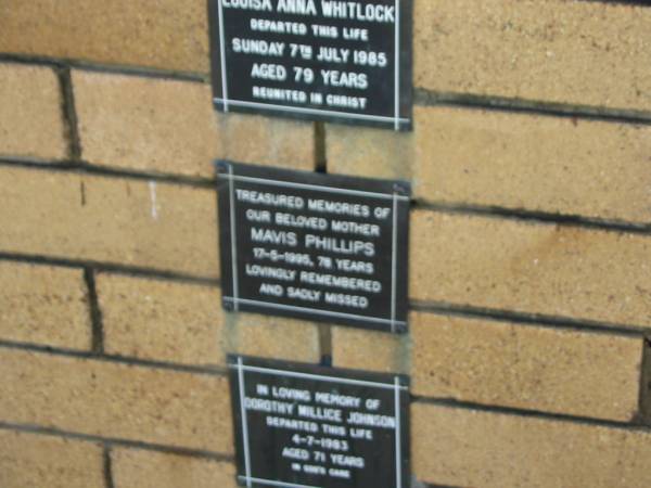 Mavis PHILLIPS  | 17 May 1995?  | aged 78  |   | The Gap Uniting Church, Brisbane  | 