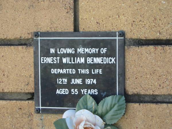 Ernest William BENNEDICK  | 12 Jun 1974  | aged 55  |   | The Gap Uniting Church, Brisbane  | 