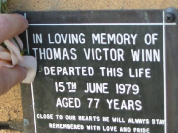 Thomas Victor WINN  | 15 Jun 1979  | aged 77  |   | The Gap Uniting Church, Brisbane  | 