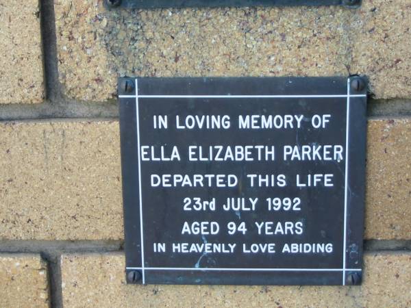 Ella Elizabeth PARKER  | 23 Jul 1992  | aged 94  |   | The Gap Uniting Church, Brisbane  | 