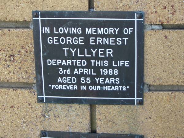 George Ernest TYLLYER  | 3 Apr 1988  | aged 55  |   | The Gap Uniting Church, Brisbane  | 