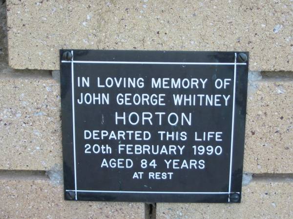 John George Whitney HORTON  | 20 Feb 1990  | aged 84  |   | The Gap Uniting Church, Brisbane  | 