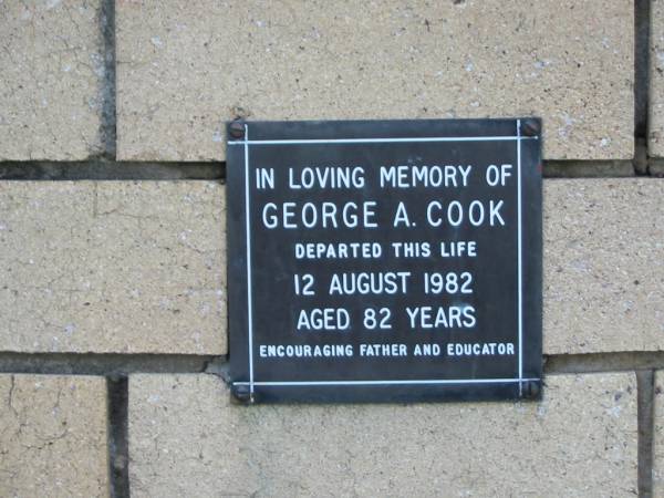 George A COOK  | 12 Aug 1982  | aged 82  |   | The Gap Uniting Church, Brisbane  | 