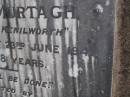 
Patrick MURTAGH, husband, 
pioneer of Kenilworth,
died 23 June 1941 aged 78 years,
erected by wife & children;
Gheerulla cemetery, Maroochy Shire
