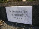 
T. BENNET;
Gheerulla cemetery, Maroochy Shire

