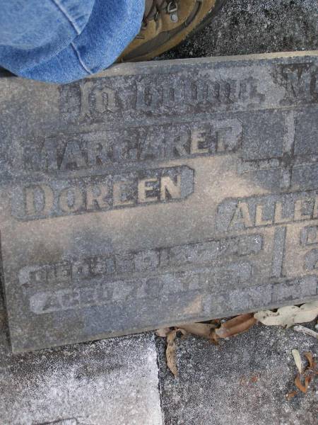 Margaret Doreen ALLEN,  | died 16-12-75 aged 79 years;  | Henry Jobe ALLEN,  | died 14-3-76 aged 85 years;  | Gheerulla cemetery, Maroochy Shire  | 
