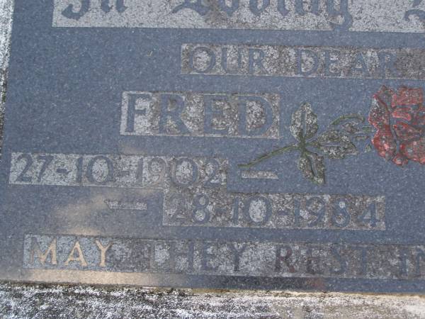 parents;  | Fred NETTLEINGHAM,  | 27-10-1902 - 28-10-1984;  | Freda NETTLEINGHAM,  | 11-8-1911 - 22-1-1991;  | Gheerulla cemetery, Maroochy Shire  | 