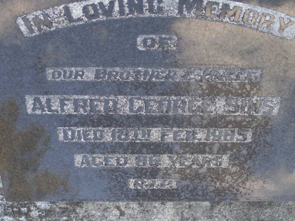Alfred George SIMS, brother uncle,  | died 18 Feb 1985 aged 86 years;  | Gheerulla cemetery, Maroochy Shire  | 