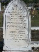William CUTLER, died 11 June 1900 aged 86 years; Isabella CUTLER, died 18 Nov 1902 aged 66 years, wife; Glamorgan Vale Cemetery, Esk Shire 