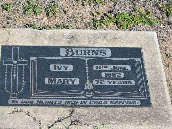 Ivy Mary BURNS; 8 Jun 1982; aged 72  | Glamorganvale Cemetery, Esk Shire  | 
