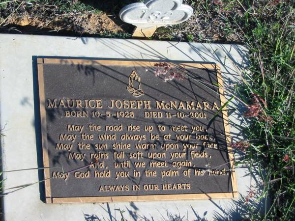 Maurice Joseph MCNAMARA, born 10-5-1928 died 11-10-2001;  | Glamorgan Vale Cemetery, Esk Shire  | 