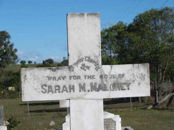 Sarah M. MALONEY, died 25 Mary 1906 aged 34 years, mother of E.W. & D.G. MALONEY;  | Glamorgan Vale Cemetery, Esk Shire  | 