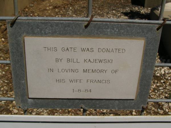 Francis,  | wife of Bill KAJEWSKI,  | died? 1-8-84;  | Glencoe Bethlehem Lutheran cemetery, Rosalie Shire  | 