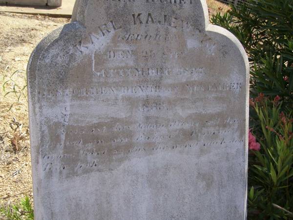 Karl KAJEWSKI,  | born 25 Sept 1837,  | died 11 Nov 1883;  | Glencoe Bethlehem Lutheran cemetery, Rosalie Shire  | 
