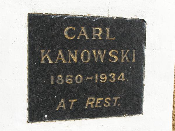 Carl KANOWSKI,  | 1860 - 1934;  | Glencoe Bethlehem Lutheran cemetery, Rosalie Shire  | 