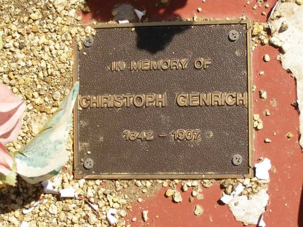 Christoph GENRICH,  | 1842 - 1907;  | Glencoe Bethlehem Lutheran cemetery, Rosalie Shire  | 