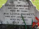 Cuthbert James BARRETT, died 22 July 1932 aged 60 years; Louisa BARRETT, died 29 Jan 1962 aged 94 years; Gleneagle Catholic cemetery, Beaudesert Shire 