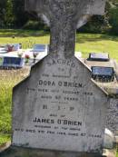Dora O'BRIEN, died 15 Aug 1922 aged 62 years; James O'BRIEN, husband, died 3 Feb 1929 aged 87 years; Gleneagle Catholic cemetery, Beaudesert Shire 