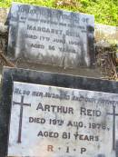 Margaret REID, wife mother, died 17 June 1960 aged 56 years; Arthur REID, husband father, died 19 Aug 1976 aged 81 years; Gleneagle Catholic cemetery, Beaudesert Shire 