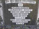 
Timothy DALY, husband,
died 5 June 1952 aged 90 years;
Ellen, wife,
died 28 June 1959 aged 84 years;
Gleneagle Catholic cemetery, Beaudesert Shire
