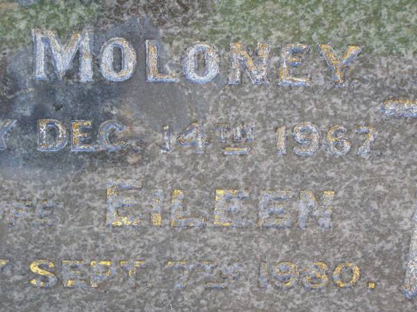 Thomas MOLONEY,  | died 14 Dec 1967;  | Eileen, wife,  | died 7 Sept 1980;  | Gleneagle Catholic cemetery, Beaudesert Shire  | 