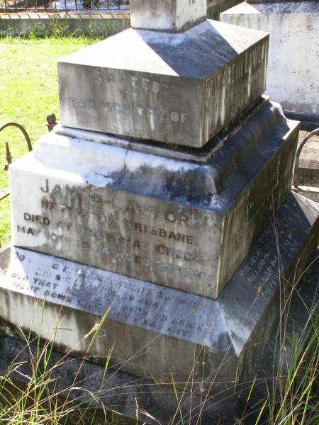 Elizabeth LAWLOR, wife mother,  | native of Queens County Ireland,  | 30 years resident of Christmas Creek,  | died Beaudesert 24 Dec 1902 aged 65 years;  | James LAWLOR,  | native of Brisbane,  | died Christmas Creek 10 May 1904 aged 32 years;  | Gleneagle Catholic cemetery, Beaudesert Shire  |   | 