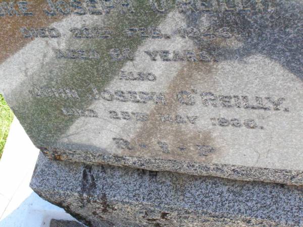 Luke Joseph O'REILLY, husband father,  | died 28 Feb 1946 aged 66? years;  | John Joseph O'REILLY,  | died 25 May 1969;  | Gleneagle Catholic cemetery, Beaudesert Shire  | 