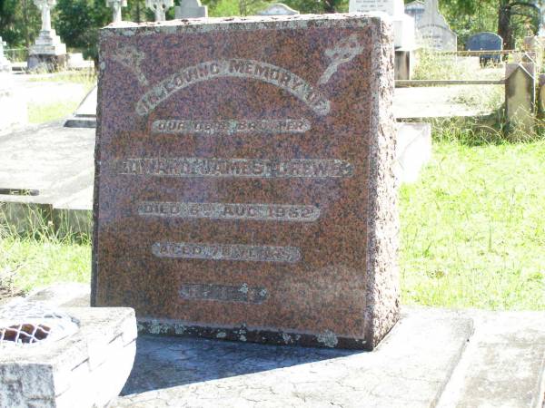 Edward James CREWE, brother,  | died 6 Aug 1962 aged 70 years;  | Gleneagle Catholic cemetery, Beaudesert Shire  | 