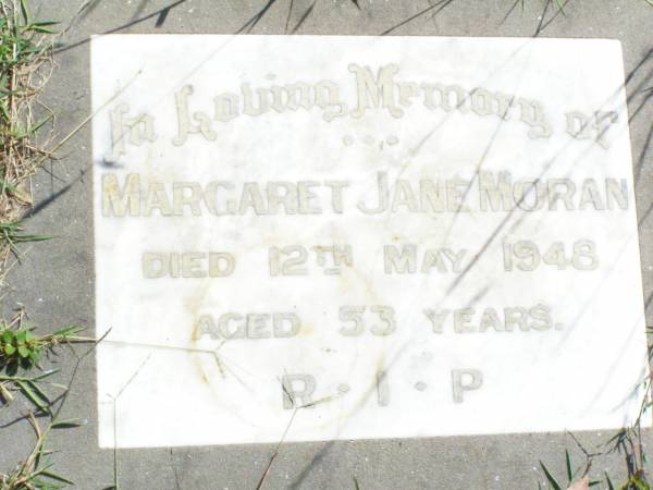 Margaret Jane MORAN,  | died 12 May 1948 aged 53 years;  | Gleneagle Catholic cemetery, Beaudesert Shire  | 