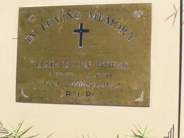 Elsie Ellen POWER,  | 1-10-13 - 21-6-98;  | Gleneagle Catholic cemetery, Beaudesert Shire  | 