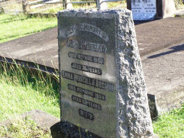 William BEGLEY,  | died 10 Aug 1950 aged 76 years;  | Emma Priscilla BEGLEY,  | died 21 June 1954 aged 68 years;  | Gleneagle Catholic cemetery, Beaudesert Shire  | 