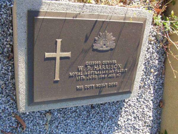 William Patrick HARRISON, husband father,  | died 13 June 1944 aged 47 years;  | Gleneagle Catholic cemetery, Beaudesert Shire  | 