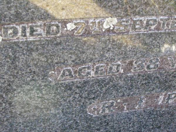 Frank E. JOHNS,  | died 7 Sept 1942 aged 38 years;  | Gleneagle Catholic cemetery, Beaudesert Shire  | 