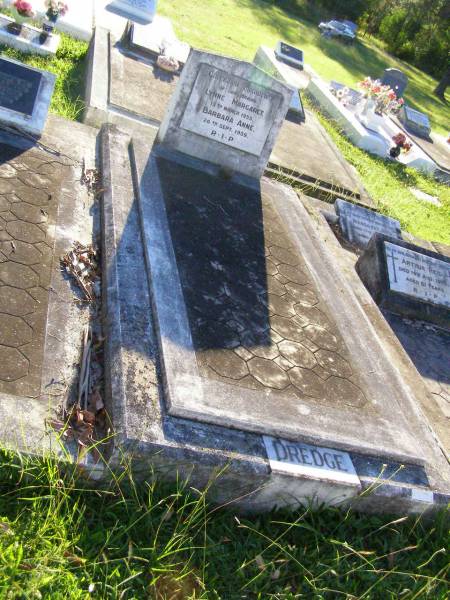 babies DREDGE;  | Lynne Margaret, died 13 March 1953;  | Barbara Anne, died 26 Sept 1959;  | Gleneagle Catholic cemetery, Beaudesert Shire  | 