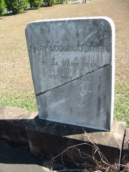 Mary Louisa O'BRIEN,  | 3 Jan 1858 - 15 May 1936;  | God's Acre cemetery, Archerfield, Brisbane  | 