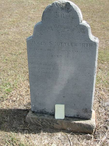 James Shuttleworth  | 16 Mar 1899? aged 76  | God's Acre cemetery, Archerfield, Brisbane  | 