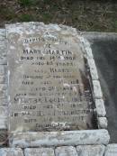 Mary MARTIN died 14 Dec 1908 aged 65 years;
husband Henry died 9 July 1911? aged 81? years;
children Martha Louisa (Minnie) died 1 Oct 1885;
children Thomas Hale Philmore (Tommy) died 24 Aug 1887;
Goodna General Cemetery, Ipswich.