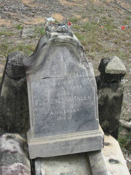 Margaret WHALEN died 7 Aug ???? aged 14;  | Florence WHALEN died 15 June 1894 aged 1 year;  | Goodna General Cemetery, Ipswich.  | 