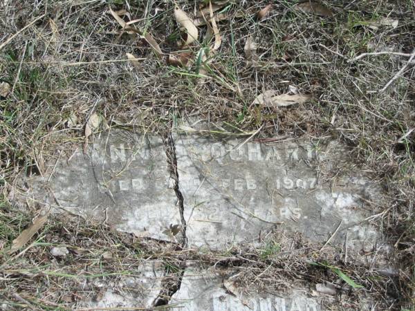 Ann URQUHART died 6 Feb 1907 aged 32 years;  | Duncan URQUHART ... ??acourt, Banana;  | Goodna General Cemetery, Ipswich.  | 