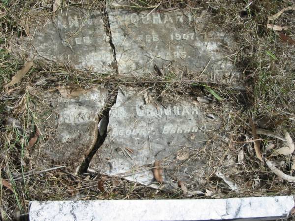 Ann URQUHART died 6 Feb 1907 aged 32 years;  | Duncan URQUHART ... ??acourt, Banana;  | Goodna General Cemetery, Ipswich.  | 