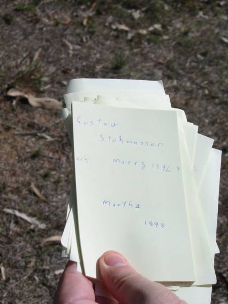 Gustav STOHMASSER, ach Macrz 1896?;  | Marthe 1898;  | Goodna General Cemetery, Ipswich.  | 