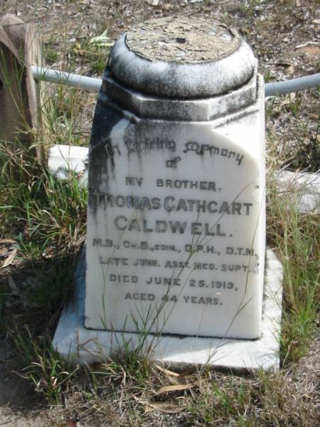 brother Thomas Cathcart CALDWELL, died 25 June 1919, aged 44 years;  | Goodna General Cemetery, Ipswich.  | 