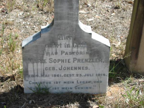 Marie Sophie PRENZLER geb. JOHENNES geb. 4 Mai 1861 gest. 23 Juli 1914;  | Goodna General Cemetery, Ipswich.  | 