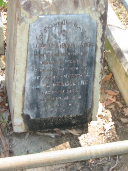 Lewis Robert PRICE, died 10 May 1917, 59 years;  | wife Gwendolyne died 26 Mar 1926 aged 61 years;  | Goodna General Cemetery, Ipswich.  | 