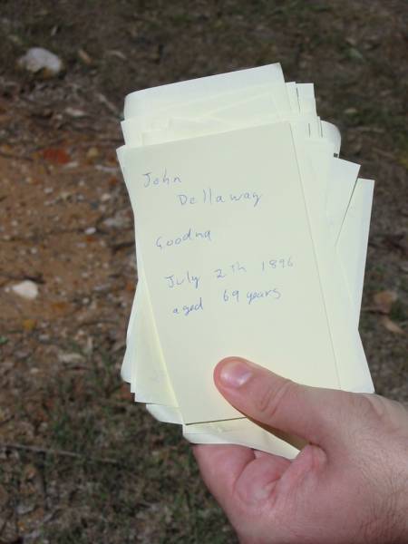 John DELLAWAY, died Goodna 2 July 1896 aged 69 years;  | Goodna General Cemetery, Ipswich.  | 