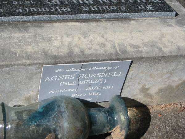 Agnes HORSNELL (nee BIELBY), 20/3/1895 - 20/2/1995;  | Goodna General Cemetery, Ipswich.  | 