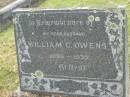 
William C. OWENS,
husband,
1898 - 1935;
Goomeri cemetery, Kilkivan Shire
