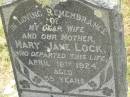 Mary Jane LOCK, wife mother, died 18 April 1924 aged 55 years; Goomeri cemetery, Kilkivan Shire 