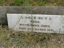 
Nora,
wife of Bruce JONES,
died 27 March 1931;
Goomeri cemetery, Kilkivan Shire
