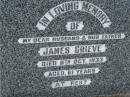 
James GRIEVE,
husband father,
died 8 Oct 1933 aged 61 years;
Goomeri cemetery, Kilkivan Shire
